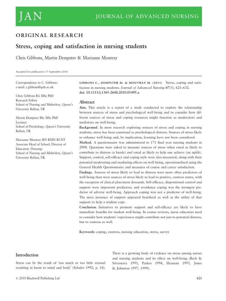 Stress Coping and Satisfaction in Nursing Students | PDF | Coping ...