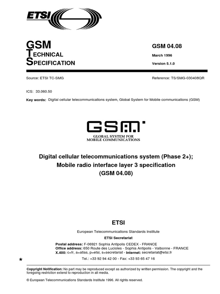 GSM Specification 4.08 Gsm Electronics