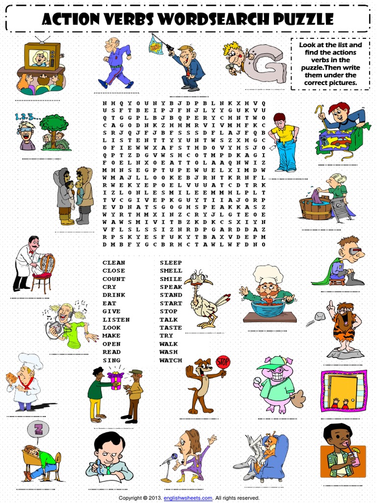 Action Verbs Vocabulary Matching Worksheet 1