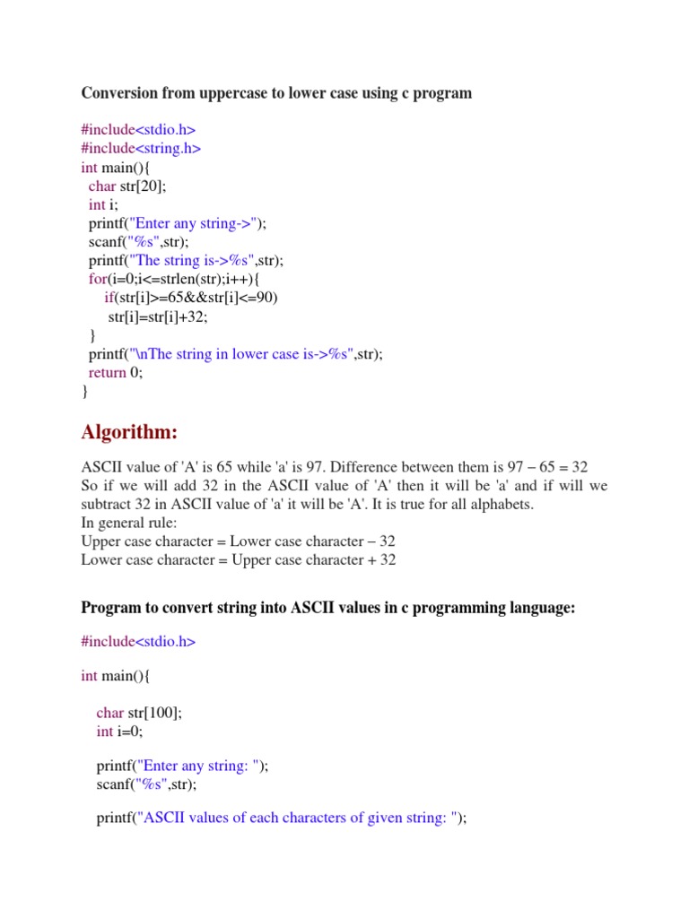 Convert uppercase to lowercase in C | PDF | C (Programming Language ...