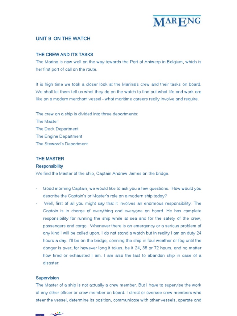 The Crew and Its Tasks - Maritime English | PDF | Sea Captain | Water ...