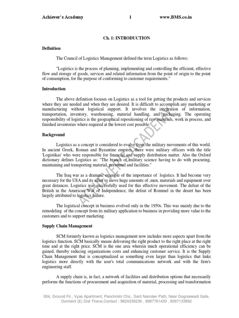 Logistics & SCM: Key Concepts Explained | PDF | Logistics | Supply Chain