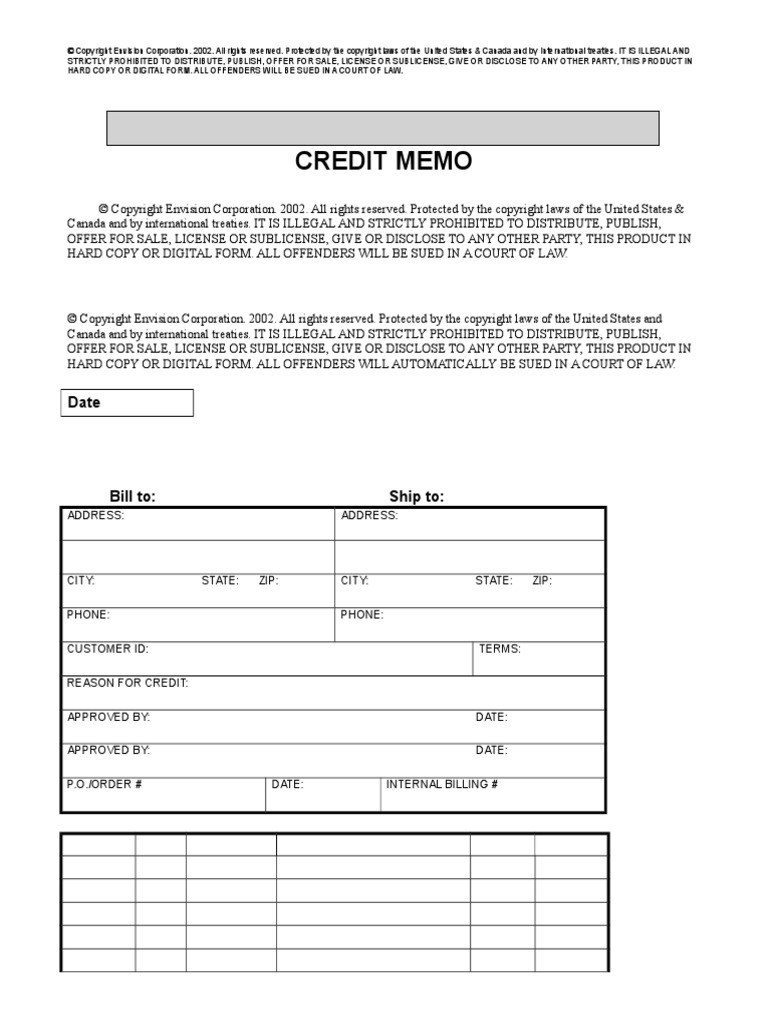 Credit Memo Invoice Item Quantity Description Price Total PDF