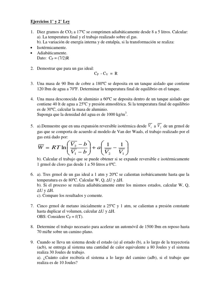 Ejercicios de Termodinámica y Máquinas Térmicas | PDF | Calor | Gases