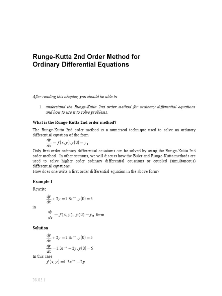 Runge Kutta PDF Differential Equations Numerical Analysis