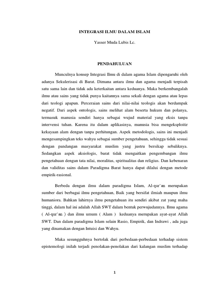 Tugas Makalah Integrasi Ilmu Dalam Islam