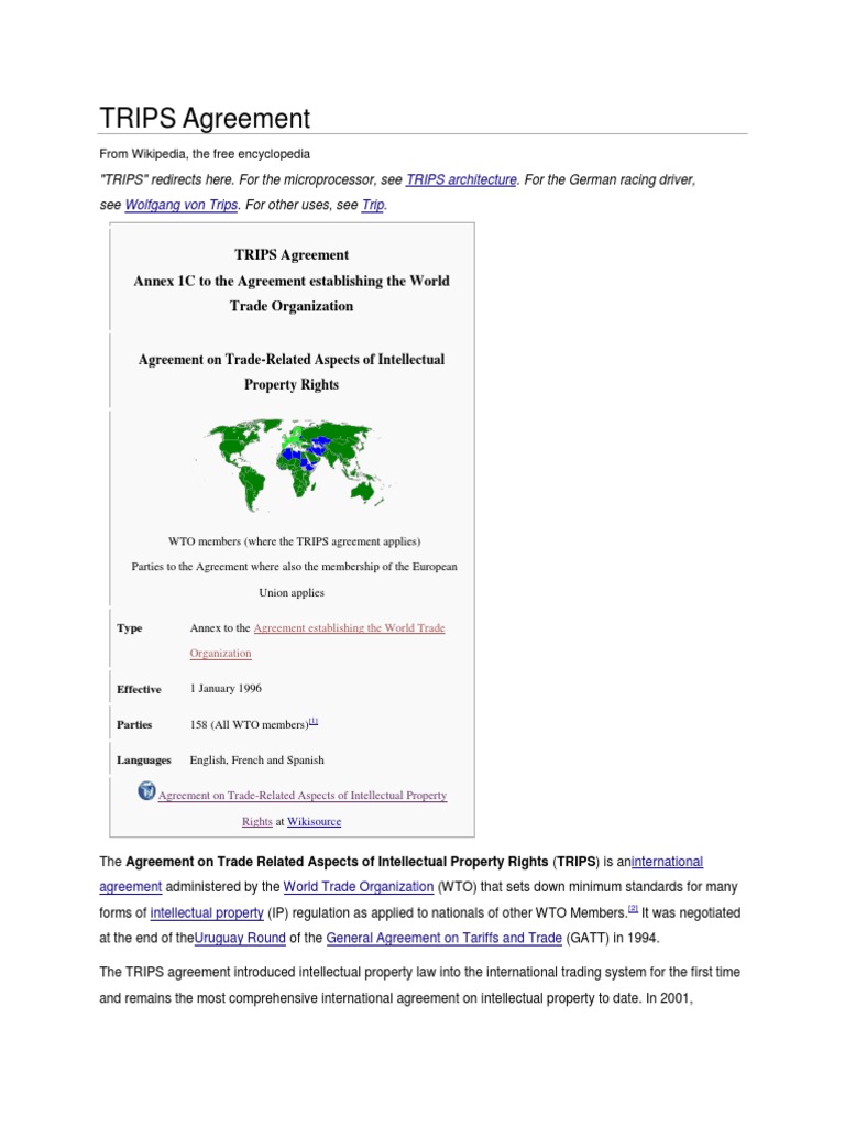 TRIPS Agreement Trips Agreement World Trade Organization Free 30