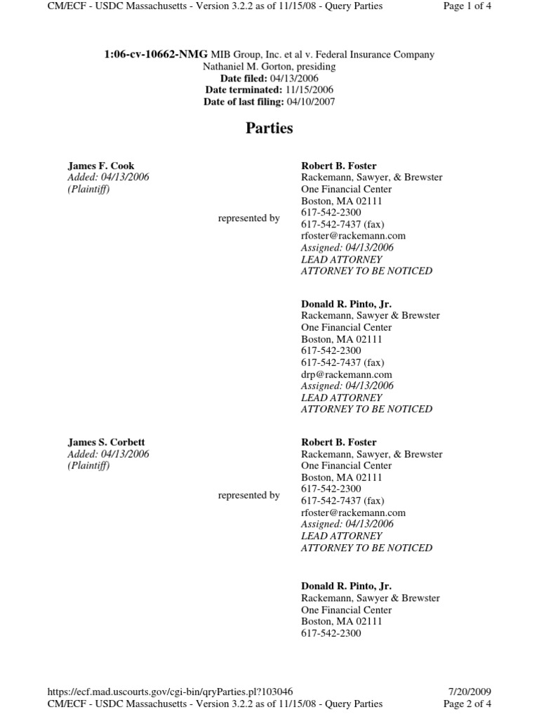 Medical Information Bureau MIB v Federal Insurance Corp Parties Business