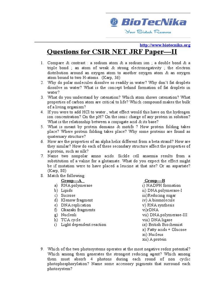 NET JRF Question Paper II PDF Metabolic Pathway Mitosis