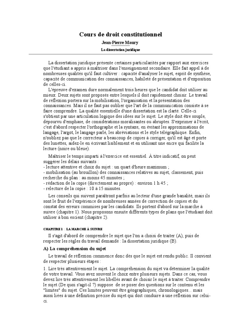 exemple de dissertation juridique en droit du travail