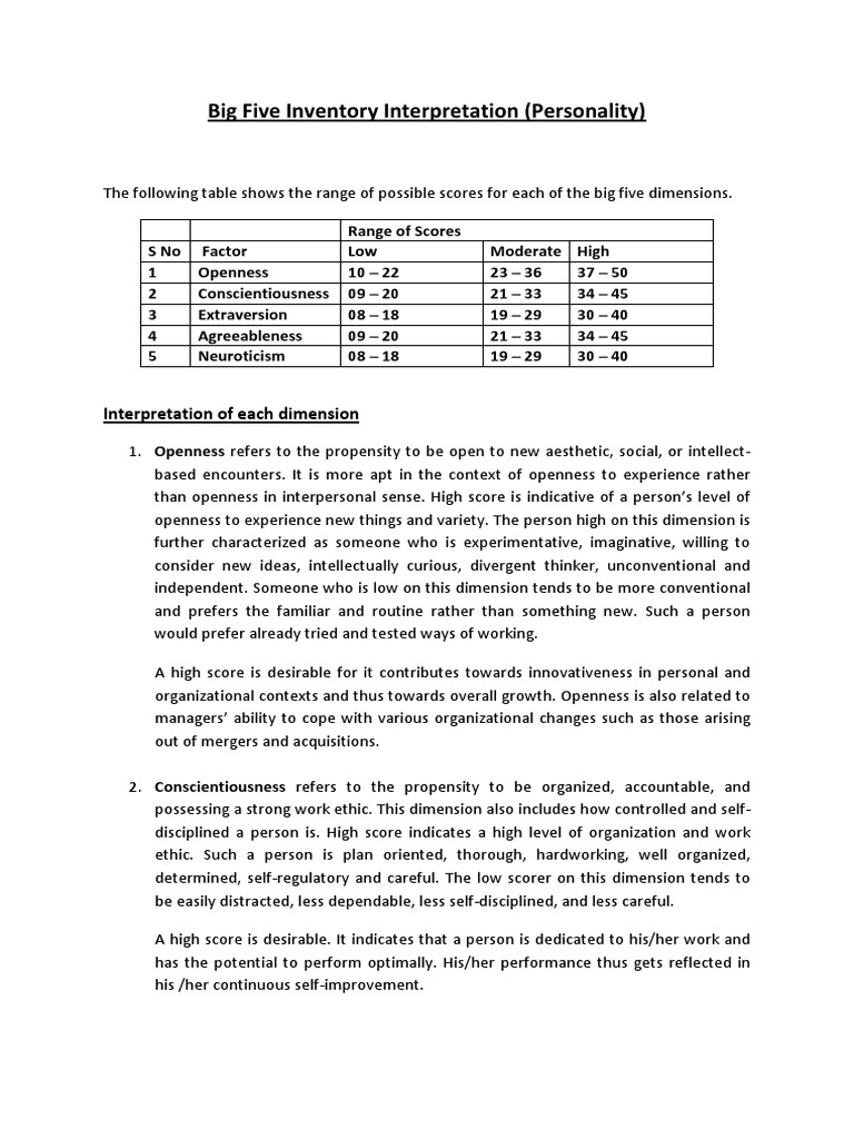 Bigfive Interpretation Final Pdf Extraversion And Introversion Psychology