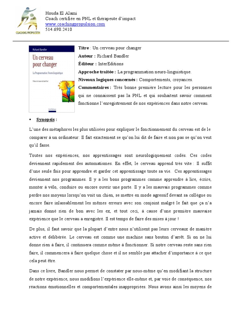 Un cerveau pour changer : PNL expliquée | PDF | Programmation neuro ...