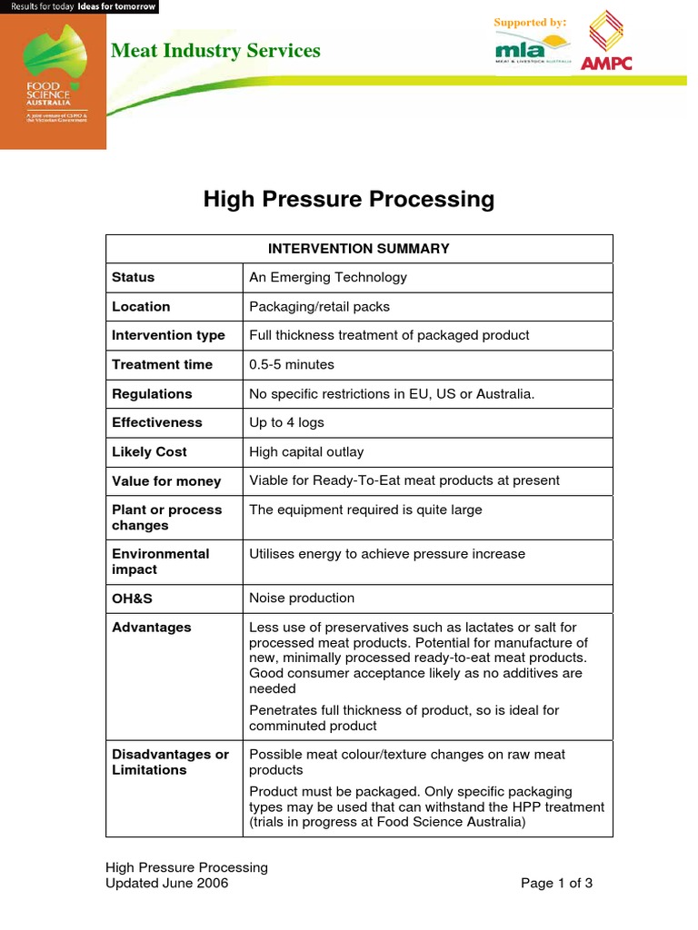 High Pressure Processing | PDF | Meat | Foods