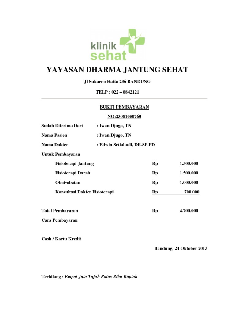 Contoh Bukti Pembayaran Rumah Sakit