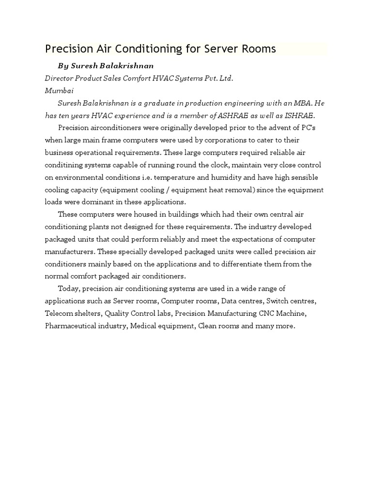 Precision AC Systems for Server Rooms | PDF | Air Conditioning | Hvac