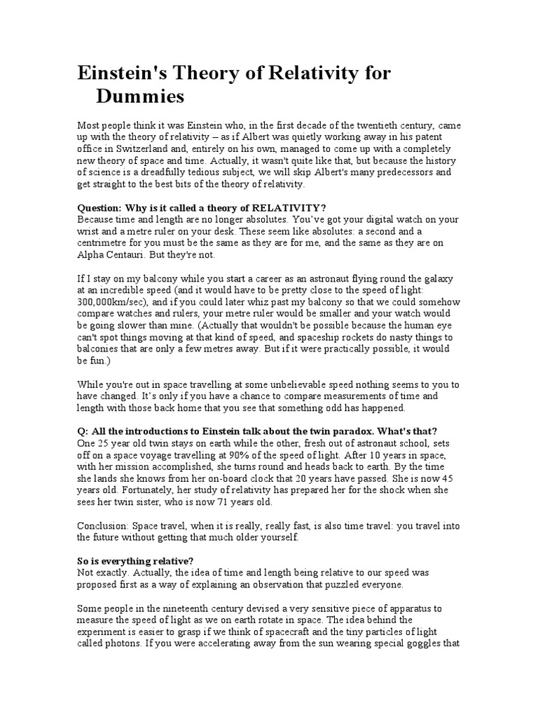 Einstein's Theory of Relativity For Dummies PDF Gravity Poverty