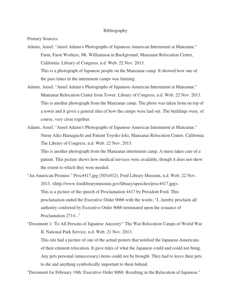 Annotated Bibliography | Internment Of Japanese Americans | Politics Of