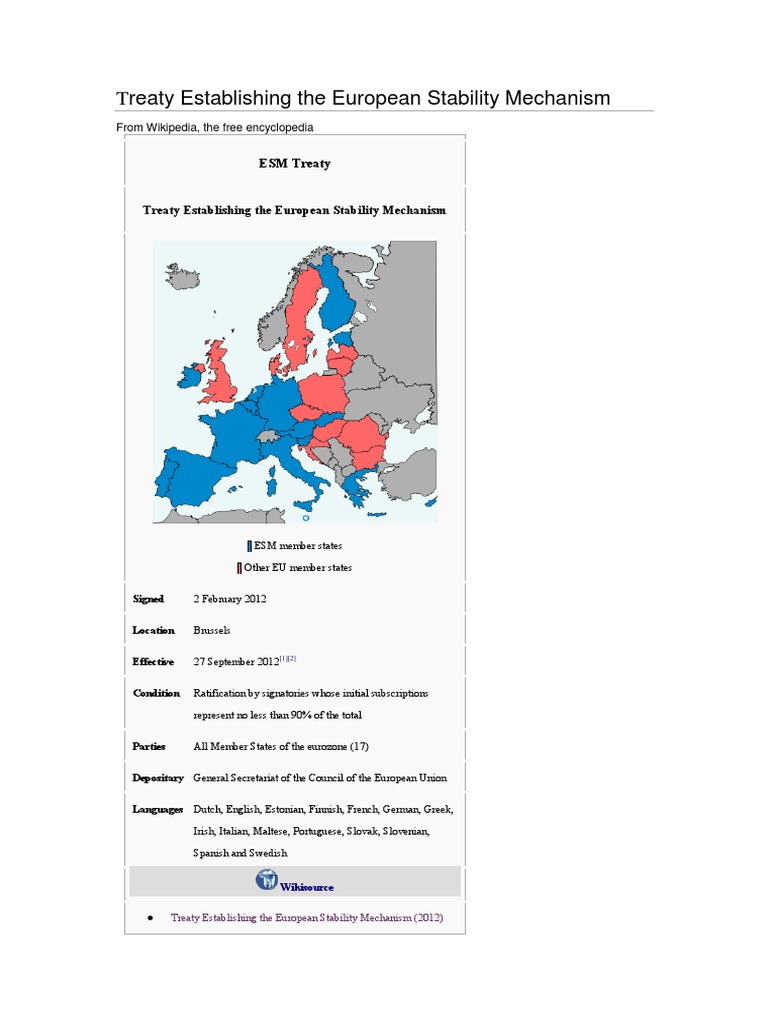 European Stability Mechanism Treaty Overview | PDF