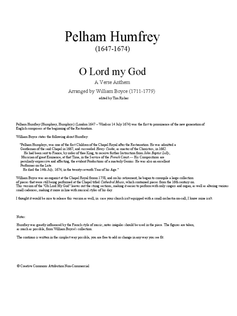 Pelham Humfrey: O Lord My God | PDF | Classical Music | Performing Arts