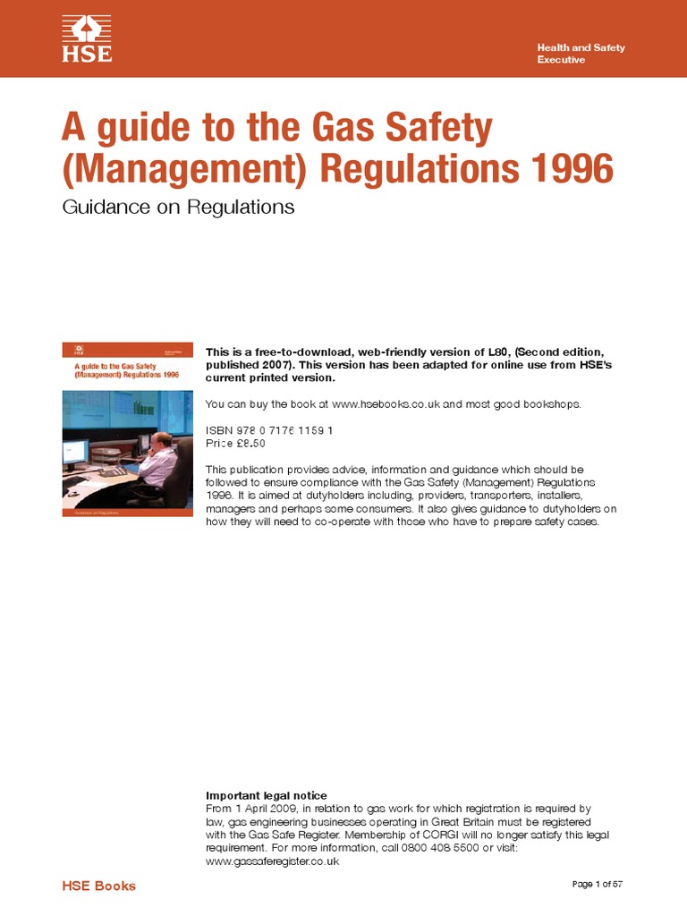 HSE A Guide to Gas Safety (Management) Regulations Natural Gas