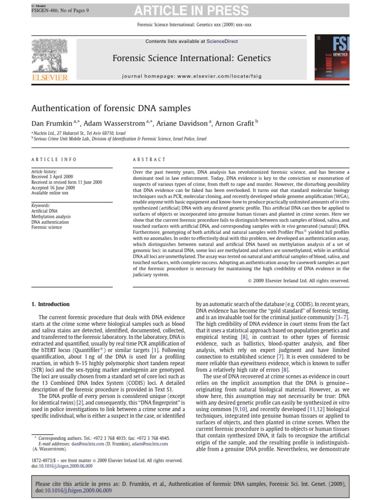 Forensic DNA Sample Authentication Techniques | PDF