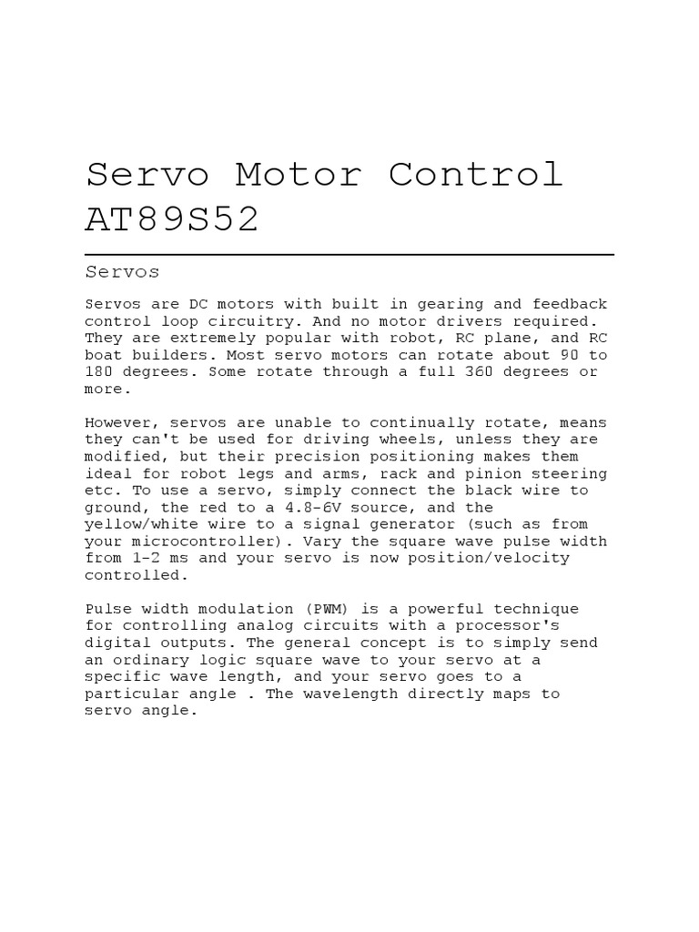 Servo Motor Control with 8051 Microcontroller | PDF | Servomechanism ...