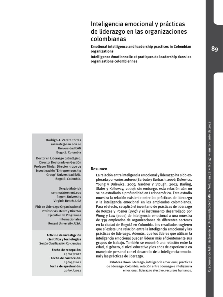 Inteligencia emocional y liderazgo en Colombia | PDF | Las emociones ...