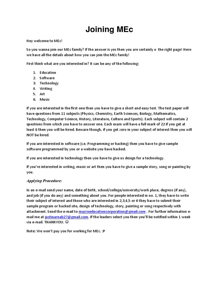 Joining Mec: Applying Procedure | PDF | Career & Growth | Computers