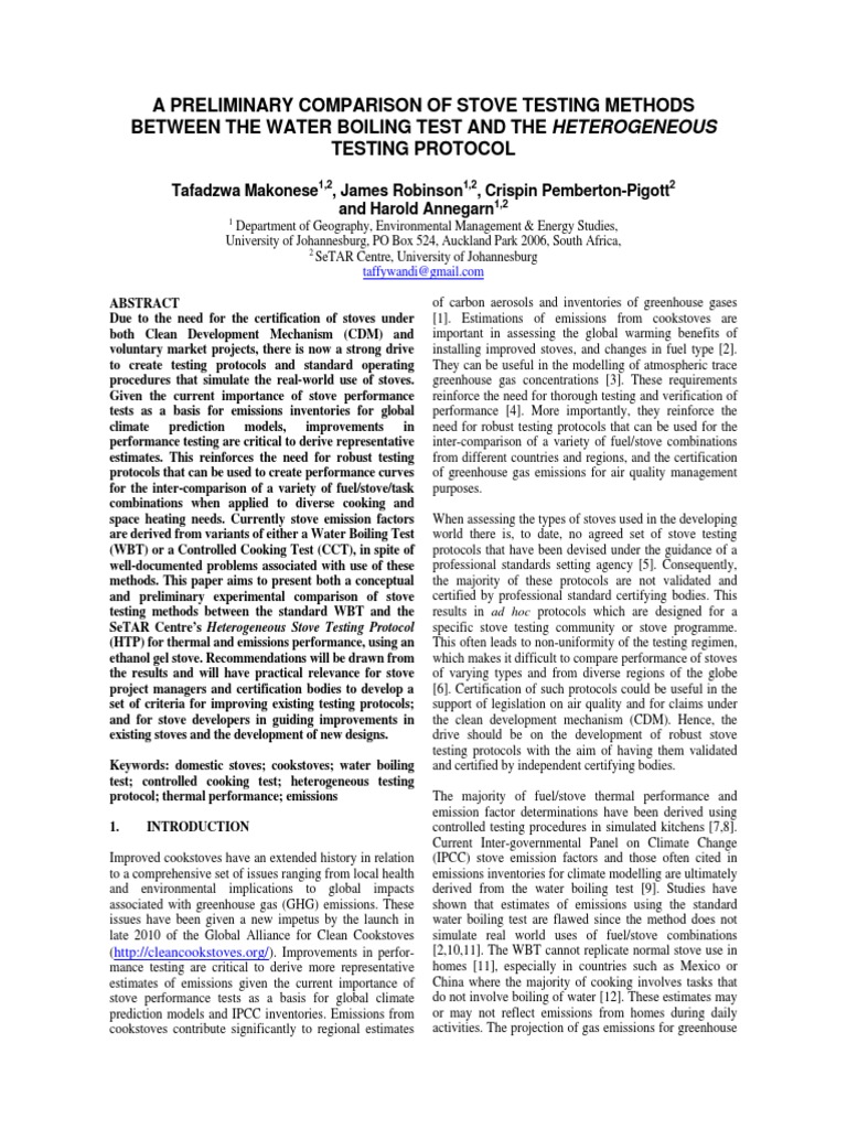 Comparing Stove Testing Methods: WBT vs HTP | PDF | Stove | Air Pollution