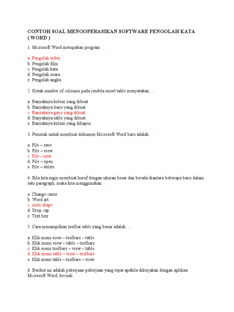 Contoh Soal Mengoperasikan Software Pengolah Kata Tik
