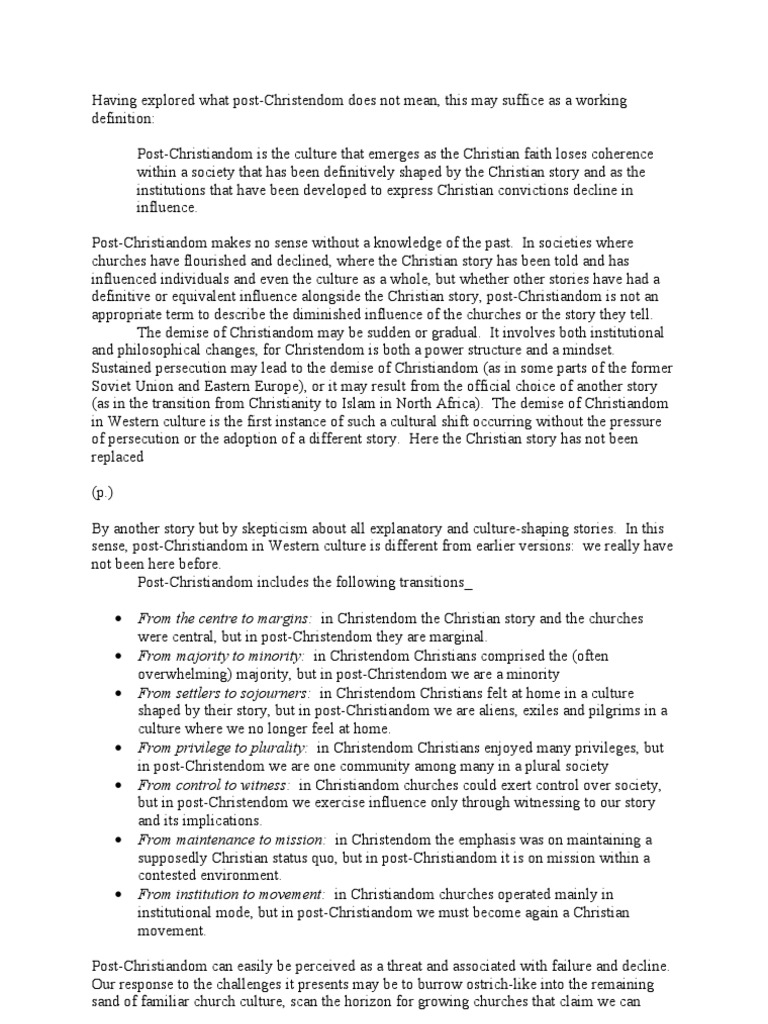Definition of PostChristendom PDF Christendom Abrahamic Religions
