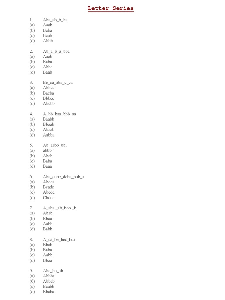Letter Series Questions and Answers | PDF