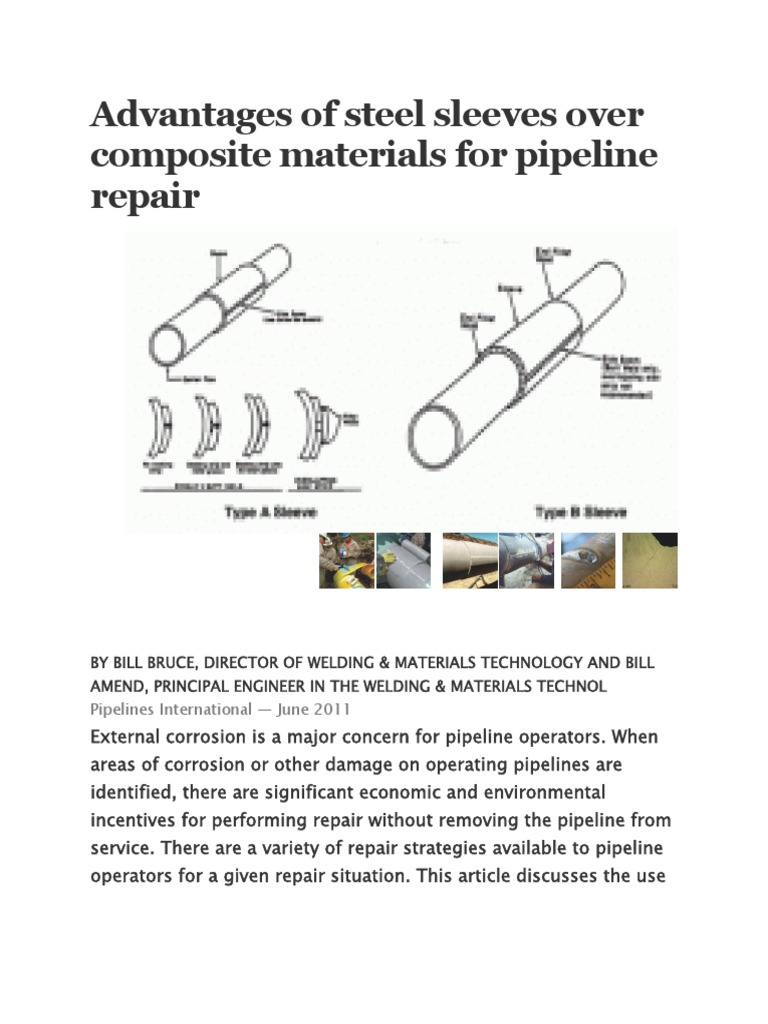Metal Sleeves Vs Composites Wrapping in Piping Repair PDF Composite