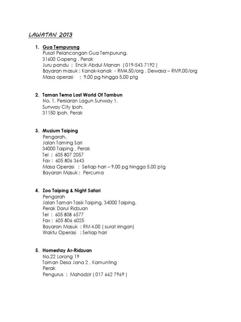 Alamat Zoo Taiping Pdf