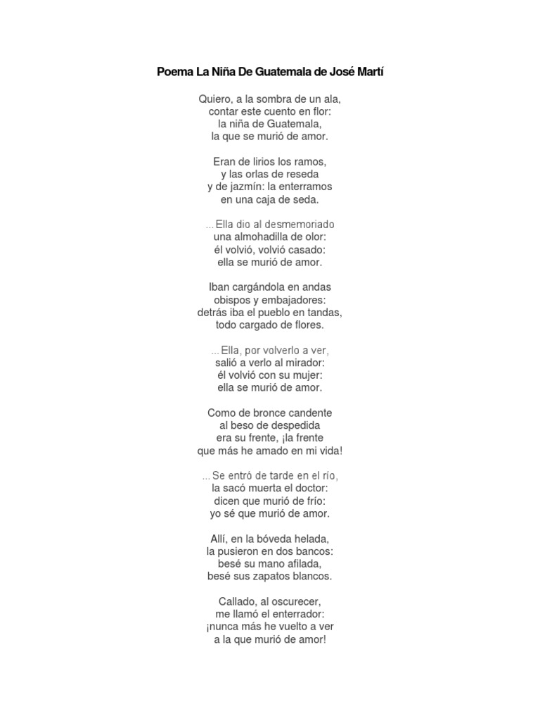 Poema La Niña De Guatemala de José Martí