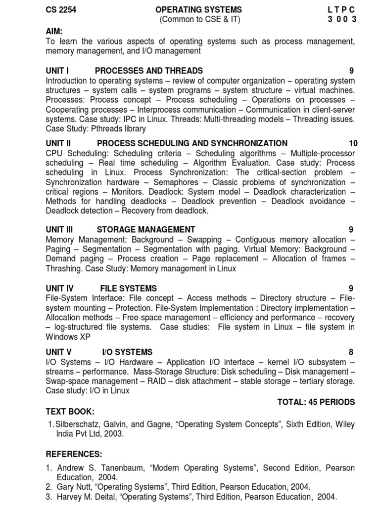 Operating Systems Course Syllabus | PDF | Process (Computing ...