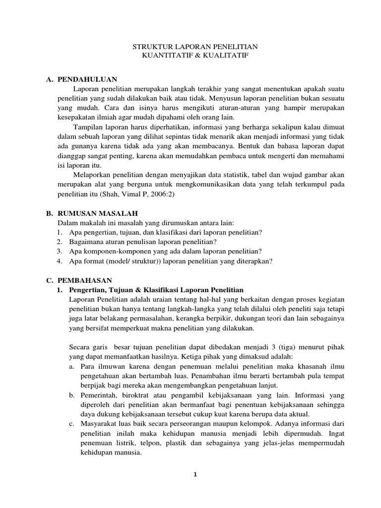 Struktur Laporan Penelitian Kuantitatif Kualitatif A