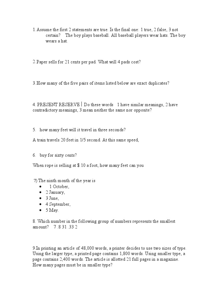 Wonderlic Test PDF Business Science