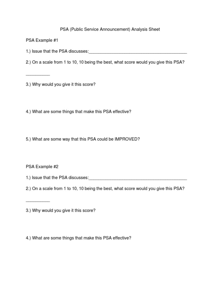 Example PSA Analysis Sheet
