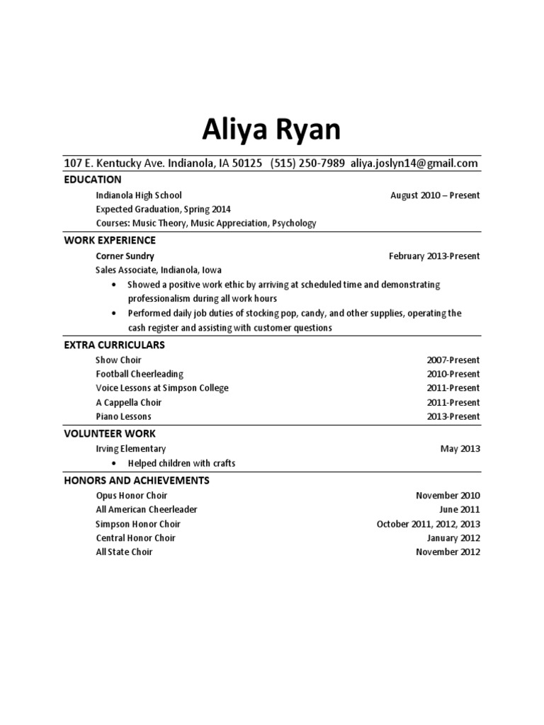 Aliya Ryan's Resume and Achievements | PDF