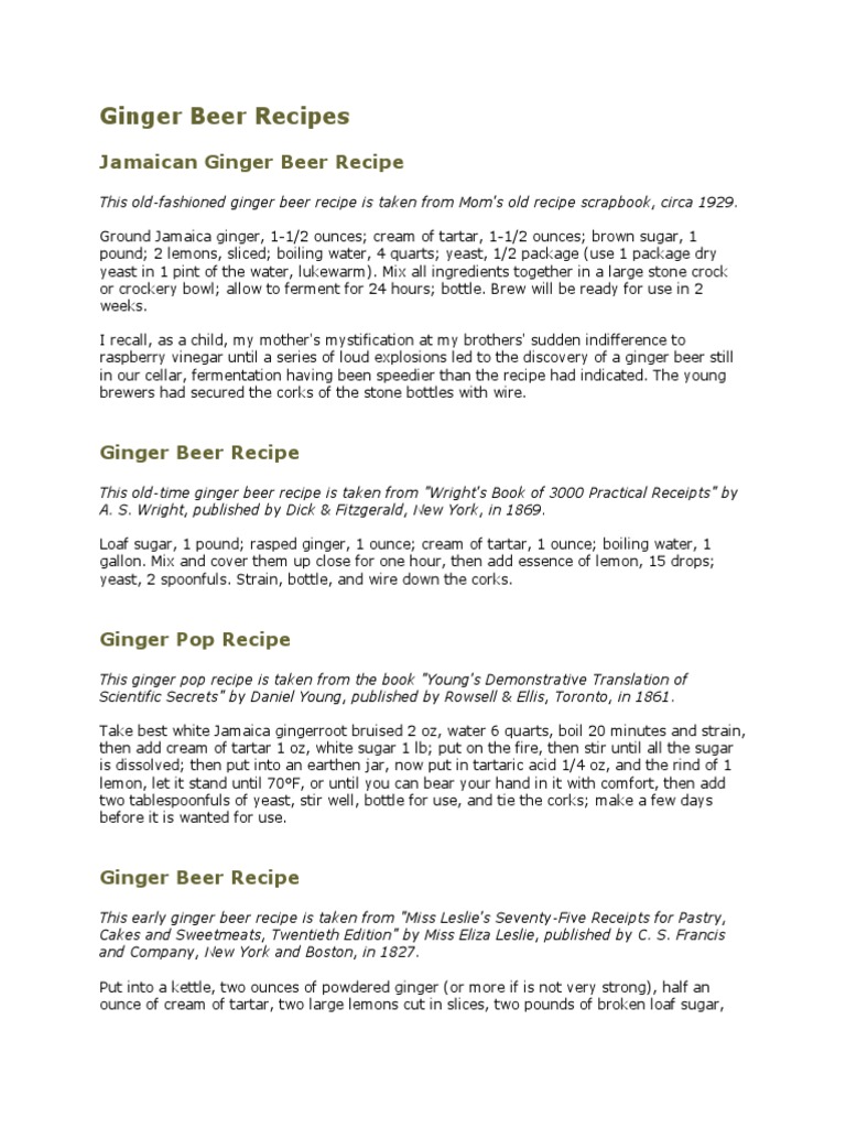 Ginger Beer Recipes PDF Ginger Brewing