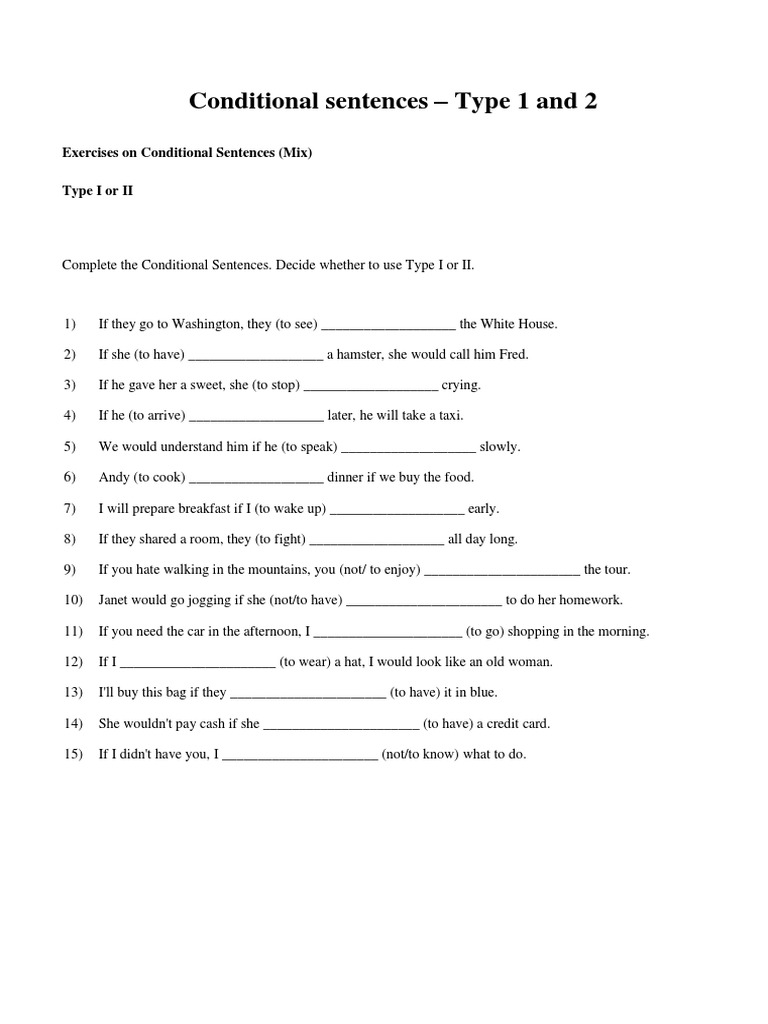 Conditional+Sentences+ +type+1+and+2+ +mix | PDF