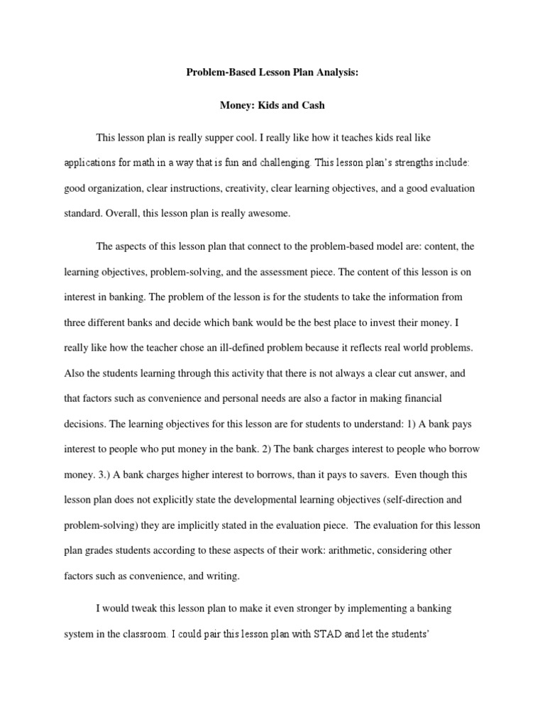 Problem Solving Lesson Plan Analysis 1 | PDF