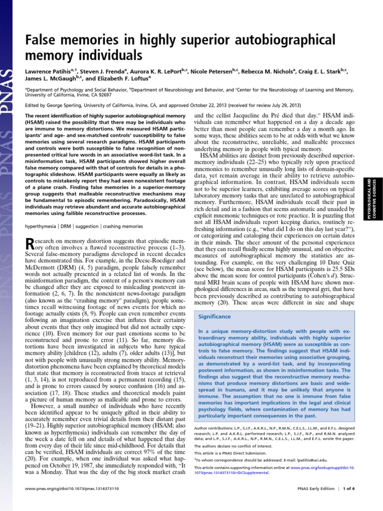 False Memories in HSAM Individuals | PDF | Memory | Recall (Memory)