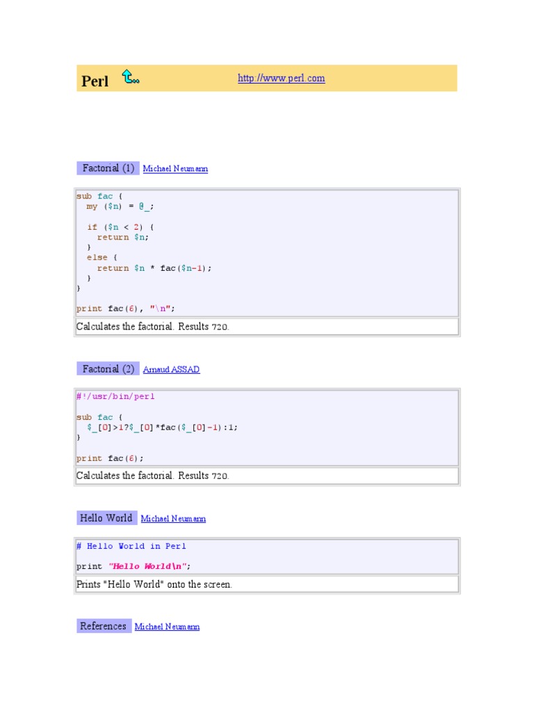 Introduction to Perl Programming with Examples of Factorial