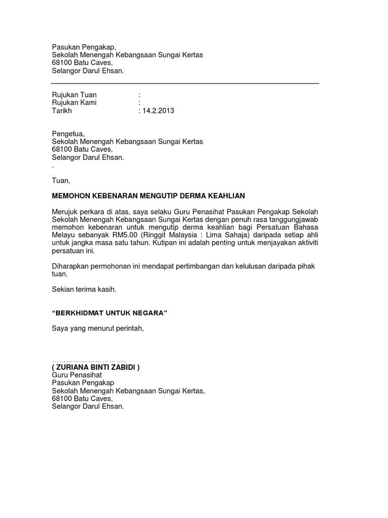 Contoh Surat Permohonan Mengutip Derma Pdf