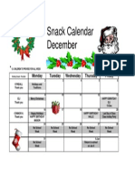 Snack Calendar December: Monday Tuesday Wednesday Thursday Friday