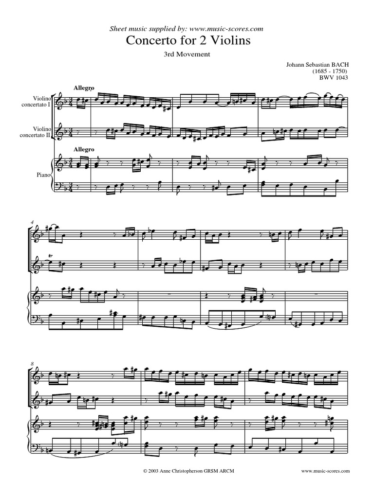 Bach Violin Concerto in A minor 2 Mov Sheet music for Violin