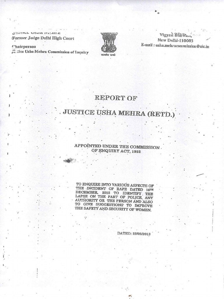 Justice Usha Mehra Report Nirbhaya Case Delhi PDF