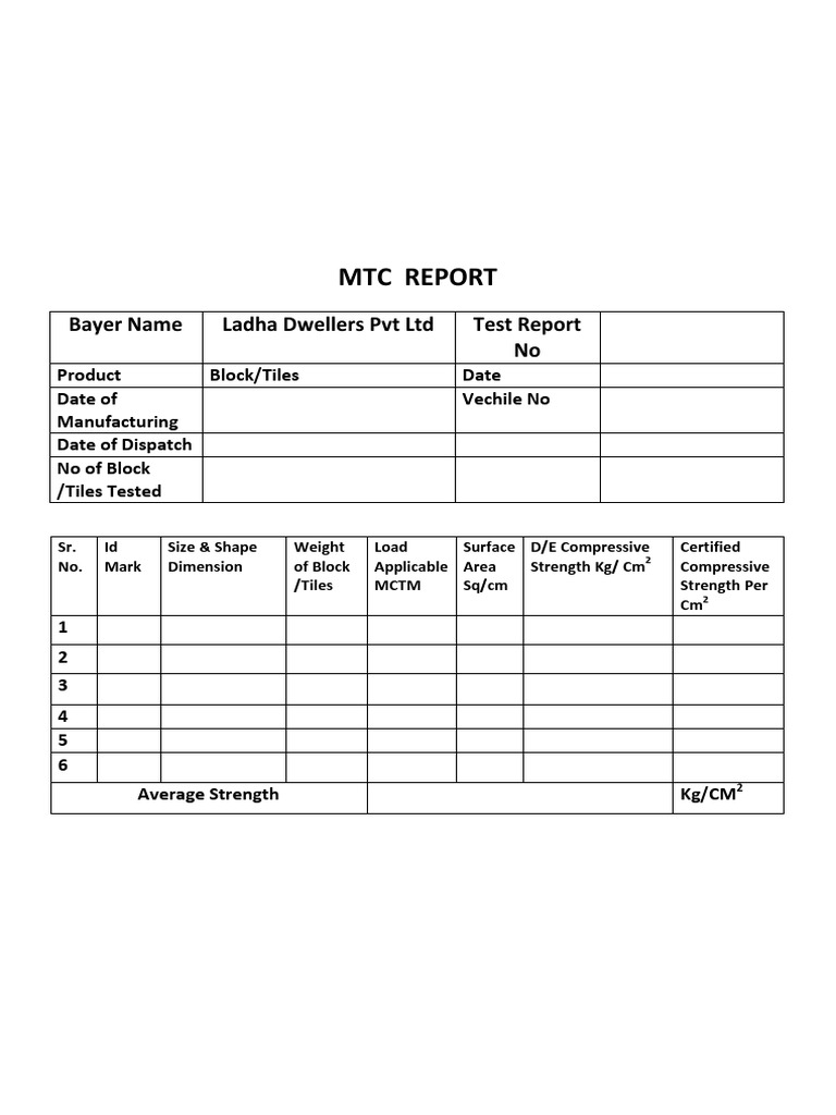MTC Report: Bayer Name Ladha Dwellers PVT LTD Test Report No | PDF
